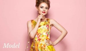 Thin Woman in Vintage Style Floral Dress