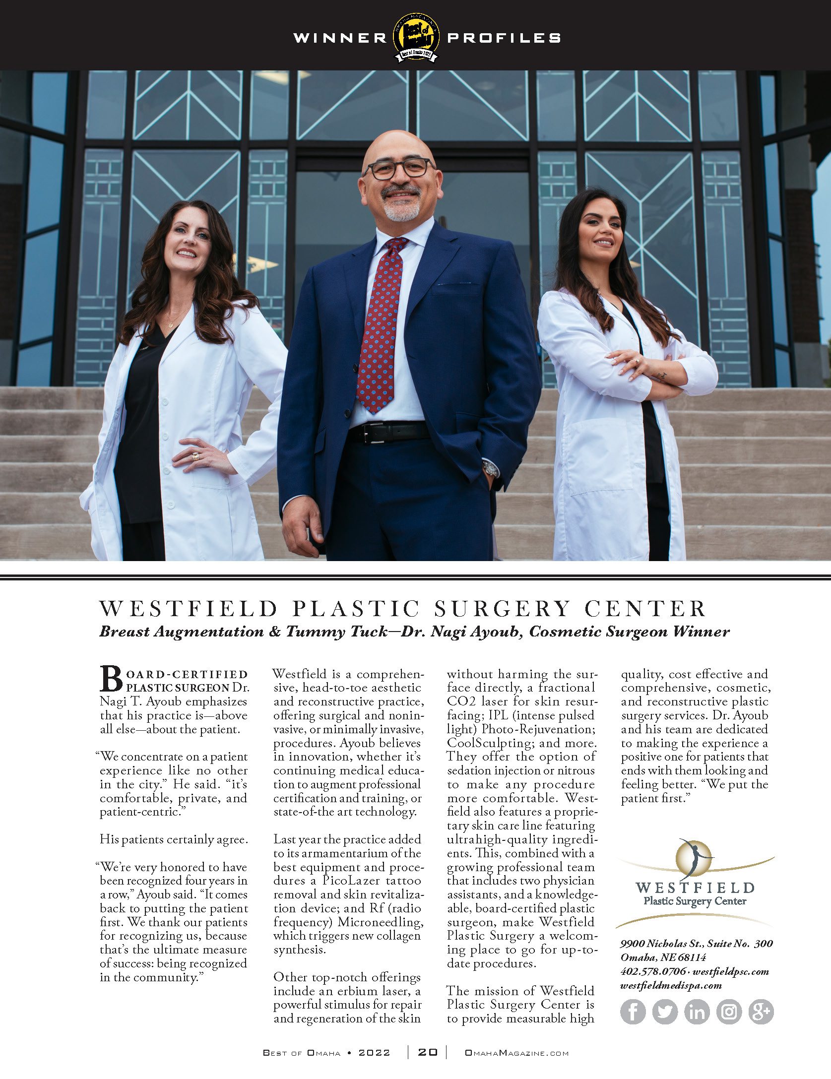 Dr. Ayoub and Staff in Faces of Omaha 2022 Edition
