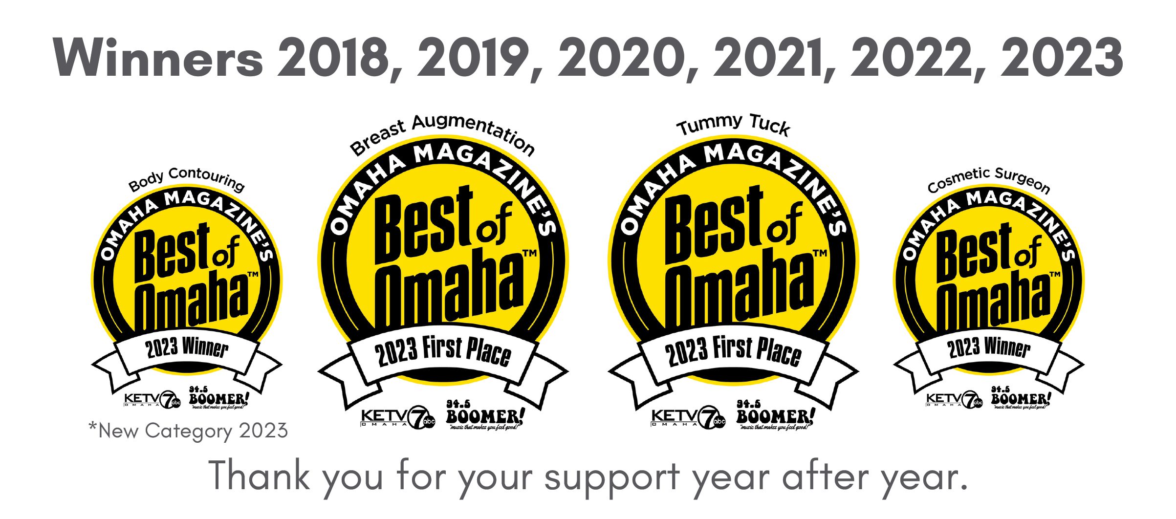 Winners 2018, 2019, 2020, 2021, 2022, 2023 Best of Omaha Logos